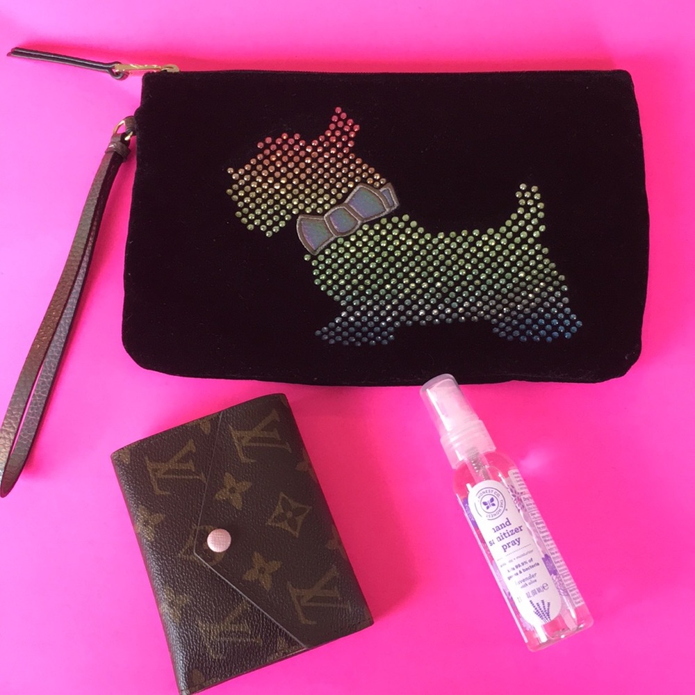Juicy Couture Black Velvet Wristlet with Studded Dog Motif